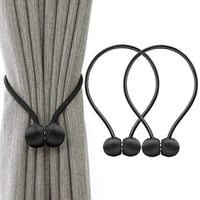HASTHIP  Pack of 2 Magnetic Curtain Tiebacks Buckle Clips Tie Band Woven Curtain Holdbacks Home Office Decorative Drape (Black)