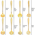 HASTHIP 8 Pieces Flower Spoon Coffee Teaspoon Set, 410 Stainless Steel Tableware, Reusable Sugar Spoon Tea Spoon Stir Bar Spoon Stirring Spoon, 8 Different Patterns (Golden)