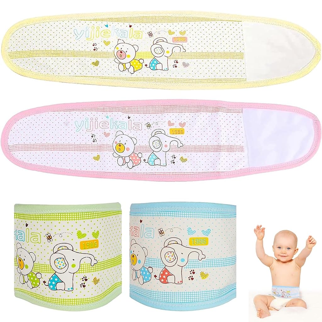 SNOWIE SOFT® 4Pcs Cotton Baby Belly Band Umbilical Hernia Belt Baby, Belly Band for Baby Warm Baby Belly Button Band, New Born Umbilical Cord Protection Adjustable Belly Band for Infant 0-12 Months