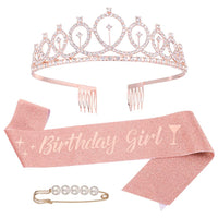 SNOWIE SOFT  Birthday Decorations Kit, Birthday Crown Headband Birthday Sash and Rhinestone Crown Tiara Set for Happy Birthday Gift Party Accessories, Favors, Decorations