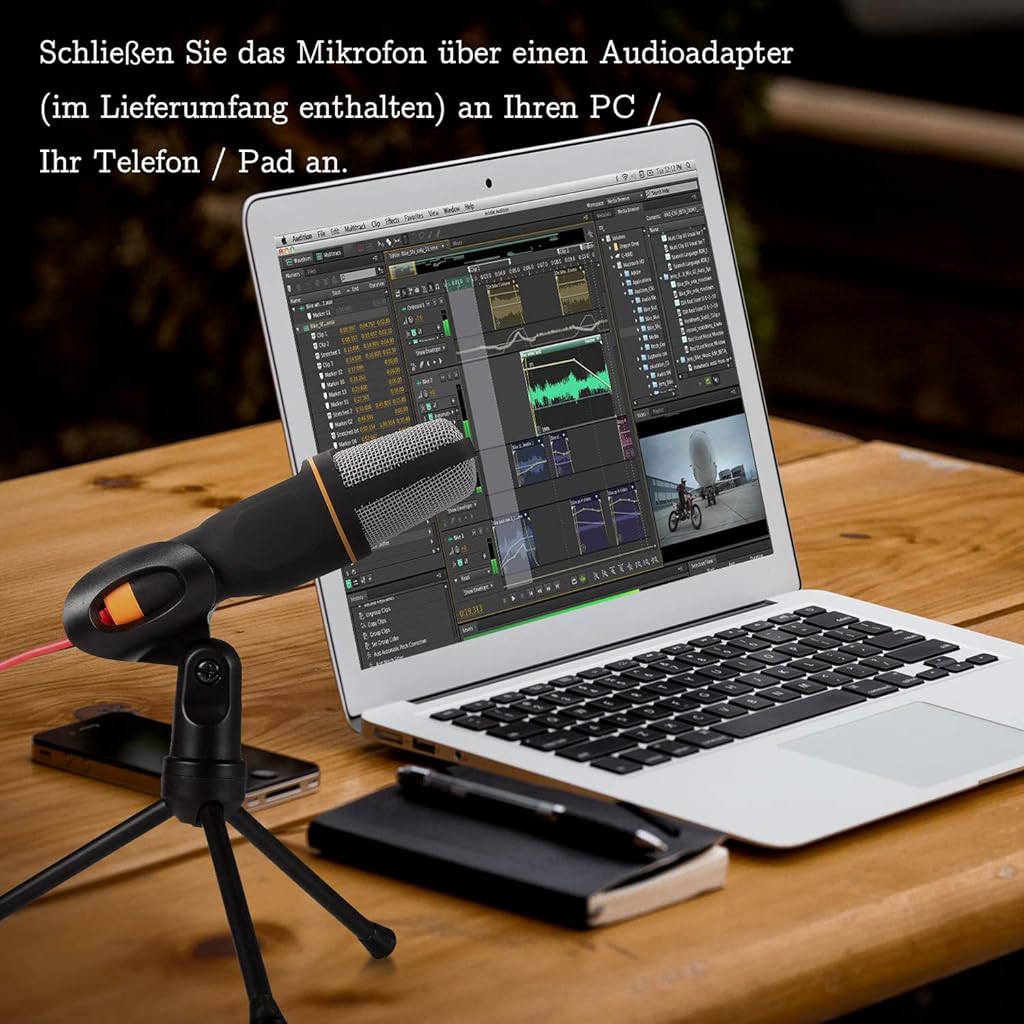 ZORBES Mic for Singing, PC Microphone with Mic Stand, Professional Wired Condenser Microphone with Stand, Mic for Youtube Video Recording, Plug and Play 3.5mm Jack Compatible PC, Laptop, iPhone, Mac-Recorder