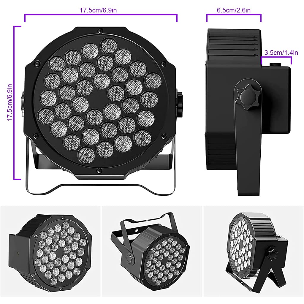 ELEPHANTBOAT UV DJ Light Party Disco Light for Home Party with 36 LEDs Par Light DMX in&Out Control RGB Led Disco Ball Purple Color & Sound Active Dancing Light for Room Magic Lights for KTV Dancing