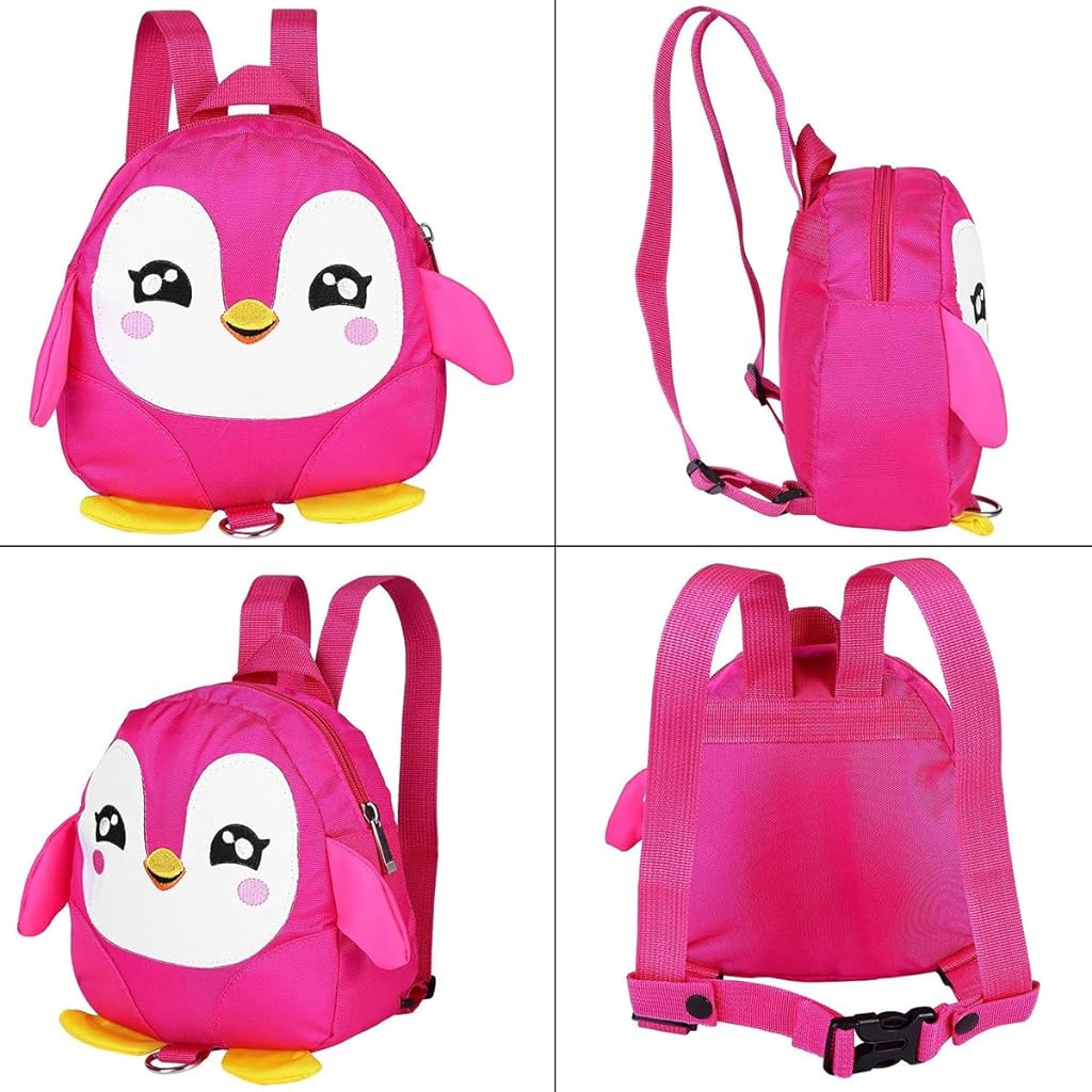 SNOWIE SOFT® Cute Toddler Backpack with Detachable Safety Leash Anti Lost Kids Travel Backpack for Toddlers Cartoon Penguin Backpack Toddler Backpack for Girls Boys (Pink)