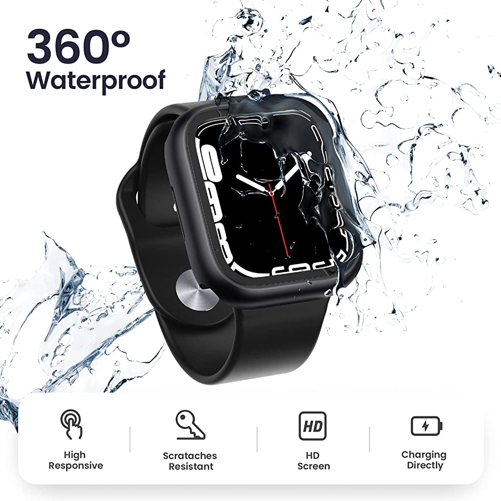 ZORBES Waterproof Cover Case Compatible with Apple Watch Series7, Protective Hard PC Cover Case (41mm Black)