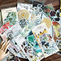 HASTHIP 60 Pcs Vintage Stickers Book for Journal Scrapbook Phone Case Stickers Aesthetic, Romantic Easy Self-Adhesive Plants Floral Style Decoration Note Paper Stickers