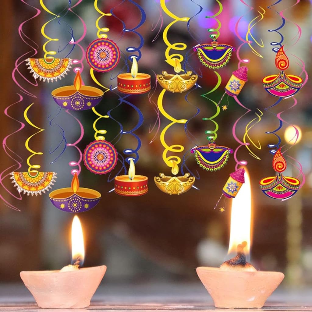 HASTHIP® 46pcs Diwali Decorations, Happy Diwali Banner Deepavali Hanging Swirls Festival of Lights Party Supplies Indian Themed Light Party Decor Supplies Favor