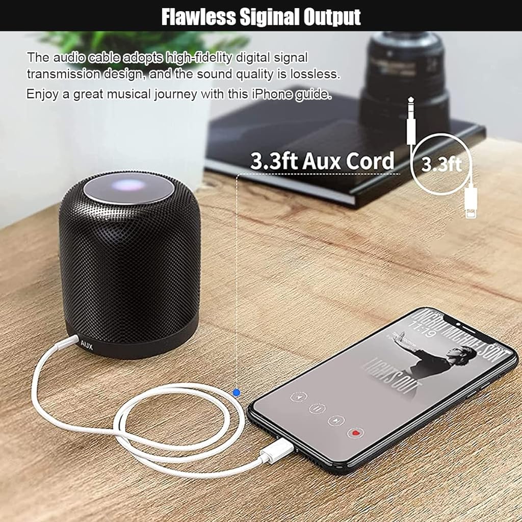 ZORBES Aux Cord for iPhone, 3.3FT Light-ning to 3.5 mm Headphone Jack Adapter Male Aux Stereo Audio Cable for Car Home Stereo, Speaker Compatible with iPhone 13/12/11/XS/XR/X/8/7/iPad/iPod, White