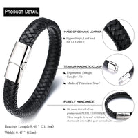 ZIBUYU Braided Leather Bracelet for Men Classic Leather Hoop Bracelet Leather Bracelet with Alloy Clasp Fashion Piece Bracelet for Women Men 8.46  Black Leather Hoop Bracelet