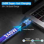 Verilux® USB4 Type C Cable for Thunderbolt 4, C Type Cable Fast Charging with LCD Display 240W PD 40Gbps Fast Data Transfer 8K Display, 3.3ft Nylon Braided USB4 Cable for MacBook, Pro/Air iPad Samsung