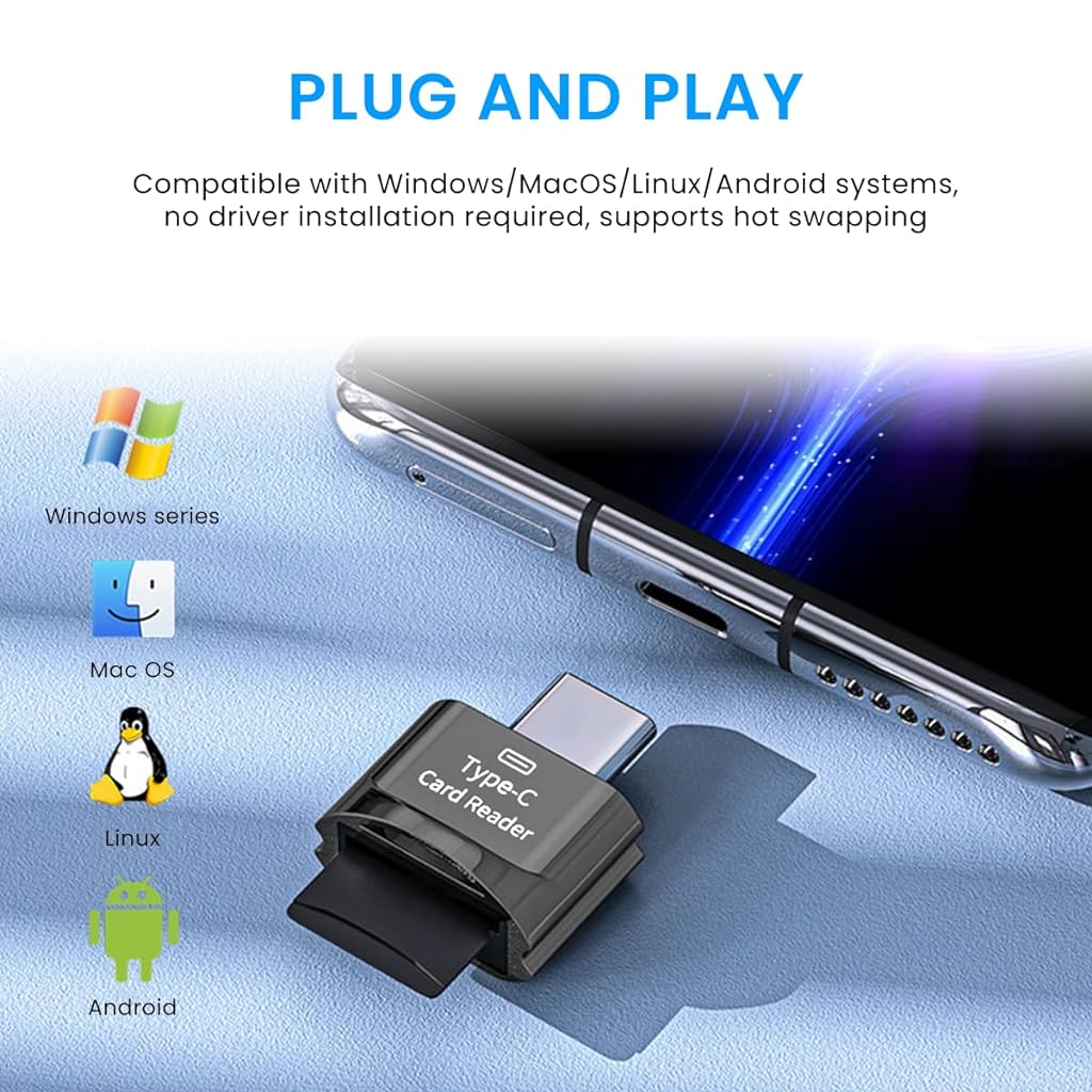 Verilux® TF Card Reader Type C Micro TF Card Reader PortableTF Card Reader with Keychain USB C to Micro SD SDHC SDXC OTG Memory Reader, Compatible with Phone with OTG Function, Instant TF Card Reader