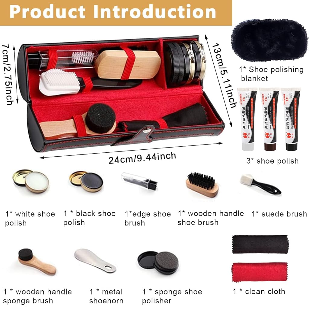 HASTHIP® 10pcs Shoe Polish Kit with Storage Case Shoe Polish Kit Black Shoe Polish & Care Kit Shoe Brushes Shining Tool Kit with Shoe Brushs, Polish Sponge, 2 Shoe Polish(Black & White), Shoehorn