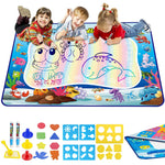 SNOWIE SOFT® Educational Toys for Kids 3+ Years Water Doodle Mat,Magic Slate 47x35 Inches Extra Large Writing Drawing Mat Aqua with 2 Magic Pens Toy for Girls Boys Toddler Gift