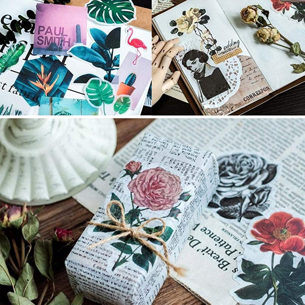 HASTHIP 60 Pcs Vintage Stickers Book for Journal Scrapbook Phone Case Stickers Aesthetic, Romantic Easy Self-Adhesive Plants Floral Style Decoration Note Paper Stickers