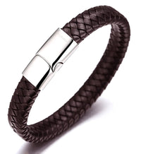 ZIBUYU  Braided Leather Bracelet for Men Classic Leather Hoop Bracelet Leather Bracelet with Alloy Clasp Fashion Piece Bracelet for Women Men 8.46  Brown Leather Hoop Bracelet