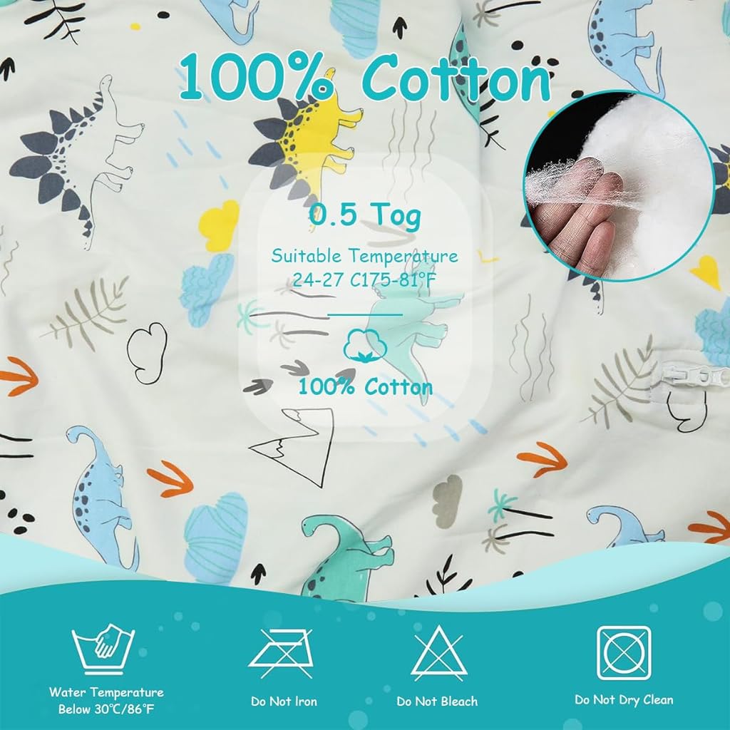 SNOWIE SOFT Baby Sleepsuits Sleeping Bag with Feet 2.5 TOG Wearable Blanket Baby with Long Sleeve Sleep Sack for Infant Toddler 100% Cotton Walking Sleeping Pajamas for Girl Boy 18-36 Months Dinosaur