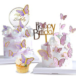 HASTHIP  22 pcs Cute Butterfly Cake Decorations,2 Cakes Decorate for Girl with 1 Happy Birthday Acrylic & 20 Butterflies & 1 Iron Circle in 1st to 25th Birthday Party(Purple & Pink)