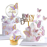 HASTHIP  22 pcs Cute Butterfly Cake Decorations,2 Cakes Decorate for Girl with 1 Happy Birthday Acrylic & 20 Butterflies & 1 Iron Circle in 1st to 25th Birthday Party(Purple & Pink)