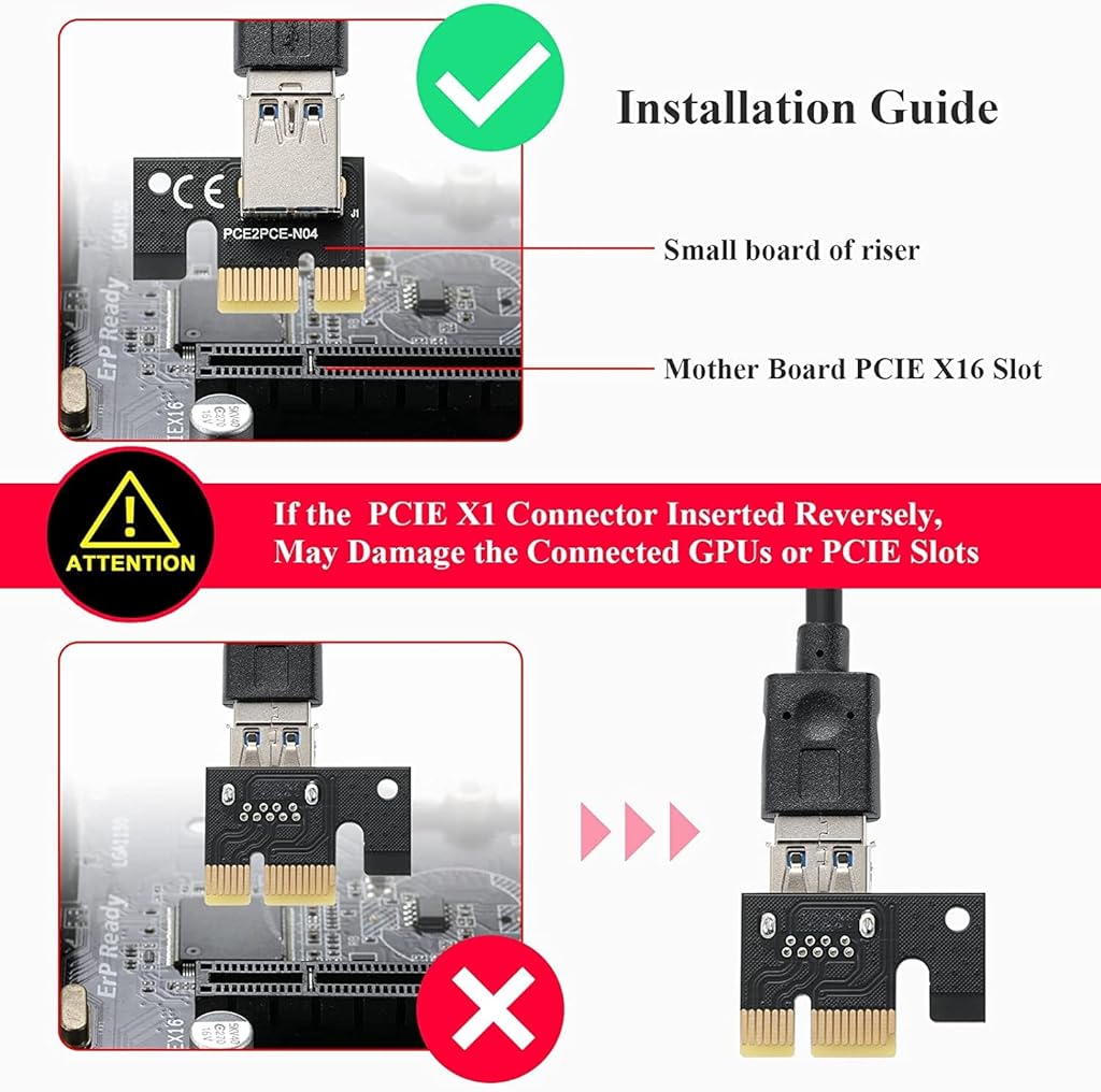 Verilux® 1 Pack VER012 Pro 10 Capacitor Pcie Riser Extension Adapter Card ETH Mining Powered Riser Adapter Card for GPU with 23.6 inch USB 3.0 Cable