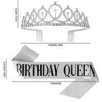 SANNIDHI  Birthday Queen Rhinestone Birthday Crown Tiara and Birthday Sash for Girls Women Birthday Party (Silver)