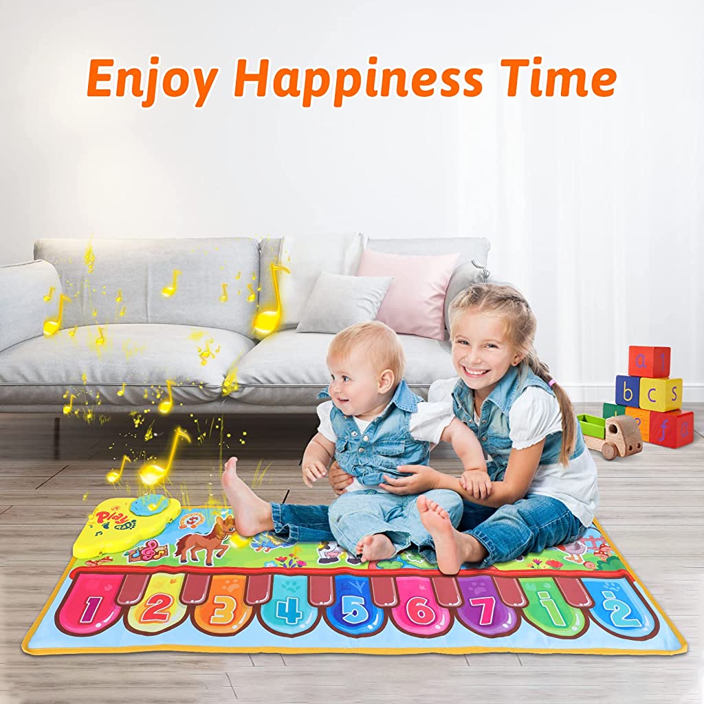 PATPAT  Musical Mat for Kids,Piano Keyboard Dance Floor Mat Carpet Animal Blanket Touch Mat Musical Toys Early Education Toys for Baby Girls Boys 1-3 Years Old(Mini Size for Hand Pressing 33.5x11.8in)