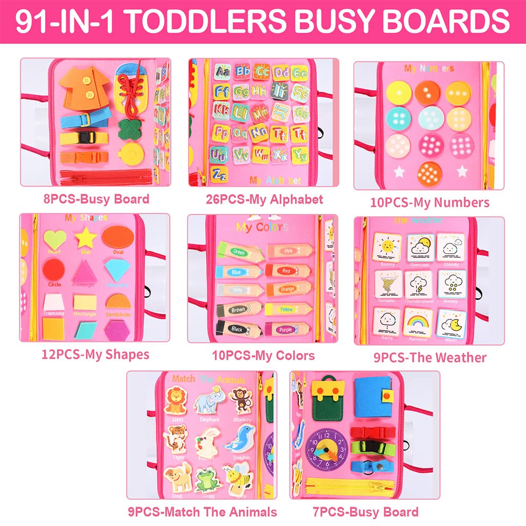 PATPAT Busy Board for Toddlers 2-4 Montessori Toys for Toddlers Preschool Life Skill Learning Toy Quiet Busy Board, Life Skill Learning Travel Busy Board Toy for Girls, Chirdren Day Gift