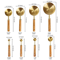 Supvox  Measuring Cups and Spoons Set of 8, Stainless Steel Measuring Cups and Spoons with Wood Handle, Golden Polished Finish, Baking Tools, Dry & Liquid Measuring Cup for Cooking and Baking