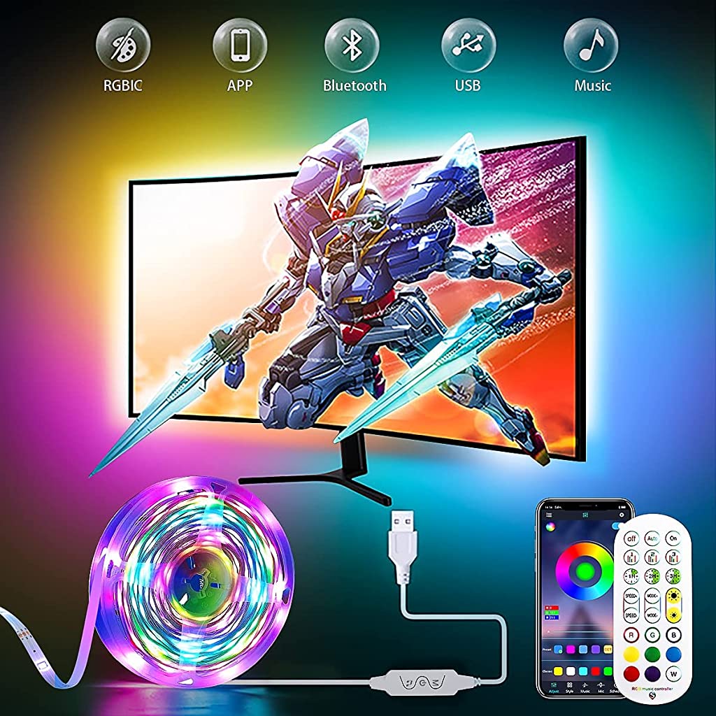 Verilux 5050 Colorful RGBIC LED Strip Lights with Smart Bluetooth App & Remote Control for Bedroom, Livingroom, Gamingroom, Kid's Room, Party(USB, 5 Meters)