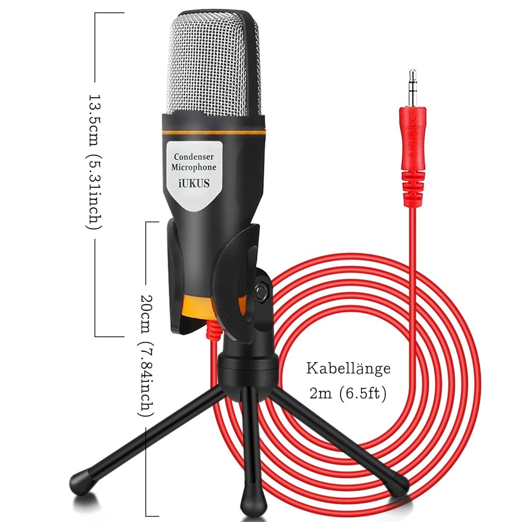 ZORBES Mic for Singing, PC Microphone with Mic Stand, Professional Wired Condenser Microphone with Stand, Mic for Youtube Video Recording, Plug and Play 3.5mm Jack Compatible PC, Laptop, iPhone, Mac-Recorder