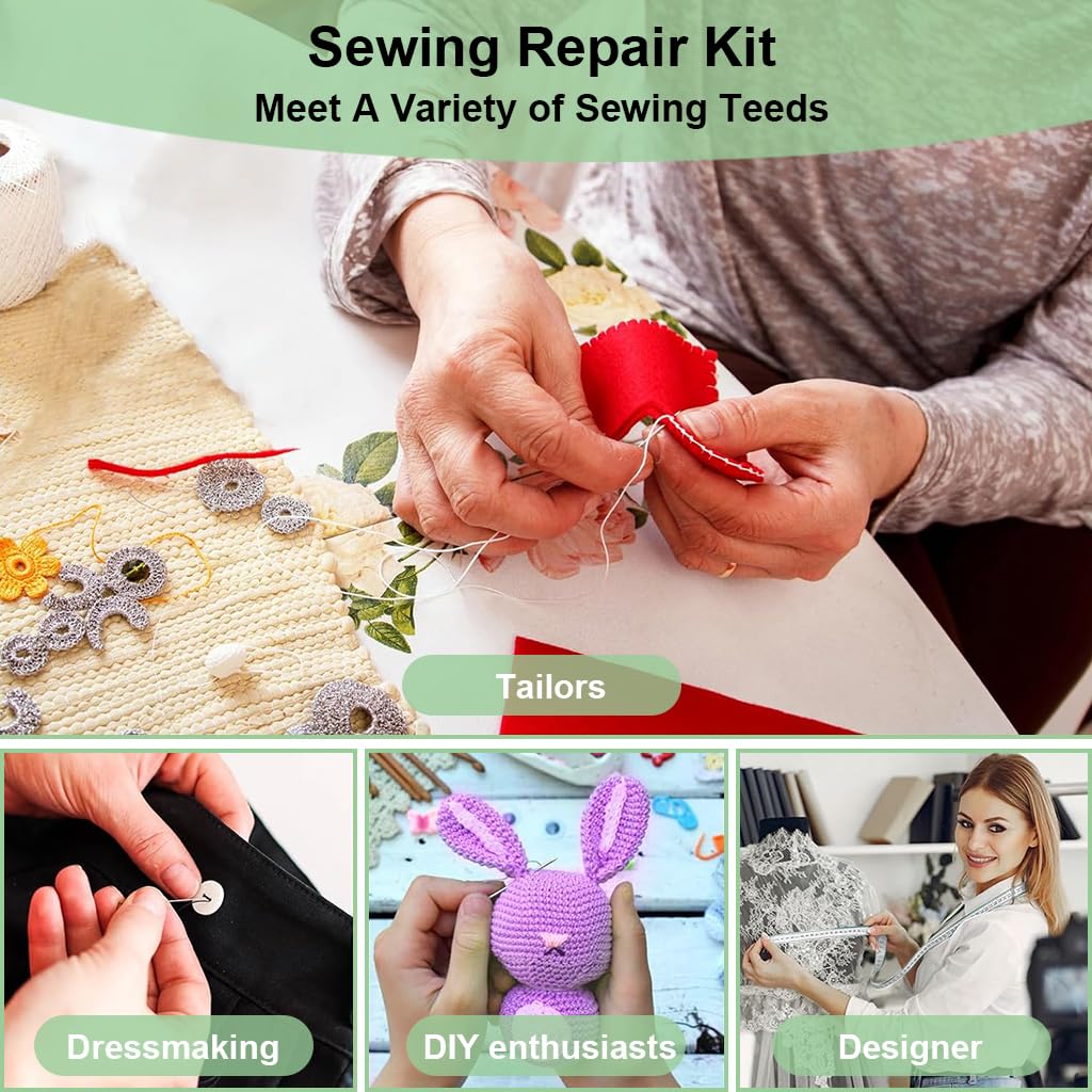 ELEPHANTBOAT Sewing Kit Full Set Portable, Sewing Kit Box for Home Use Travel Use Portable Sewing Kit Stitching Kit with Spools of Thread, Scissors, Thimble, Threader, Tape Measure, Buttons