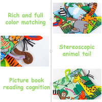 SNOWIE SOFT  Cloth Books for Babies, Comfortable Infant Kids Early Development Cloth Book 3D Animals Tails Crinkle Sensory Touch and Feel Book Learning Educational Baby Toys
