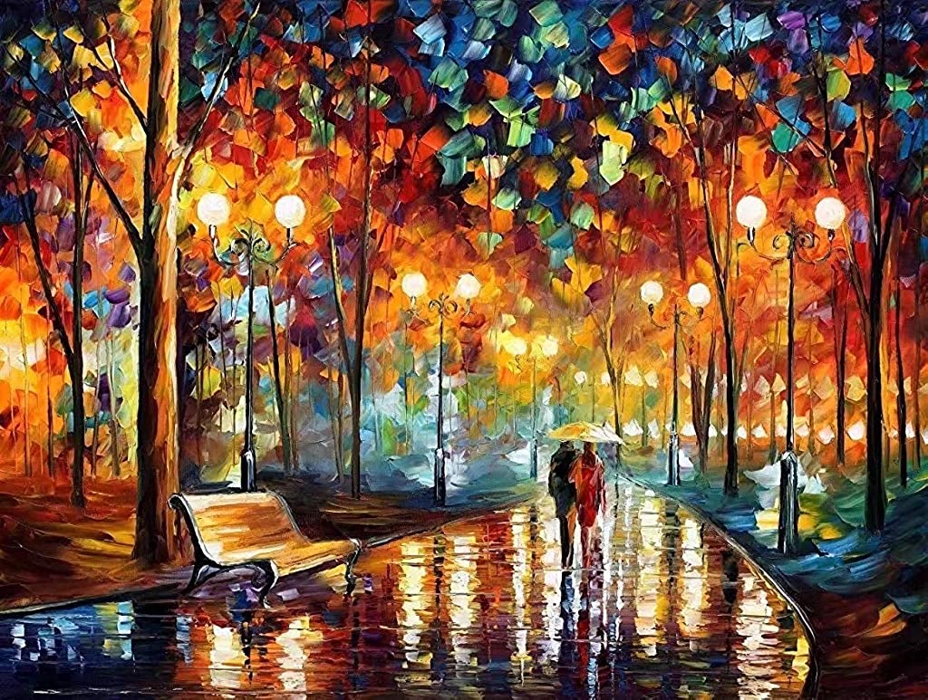 Supvox Oil Paint, Colorful Unframed DIY Oil Painting, People Oil Painting Wall Art Canvas Paintings, Abstract Texture Rainbow Trees with Walking People Prints Pictures, 16 X 20 Inch(Color 4)