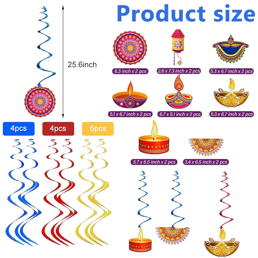 HASTHIP 46pcs Diwali Decorations, Happy Diwali Banner Deepavali Hanging Swirls Festival of Lights Party Supplies Indian Themed Light Party Decor Supplies Favor
