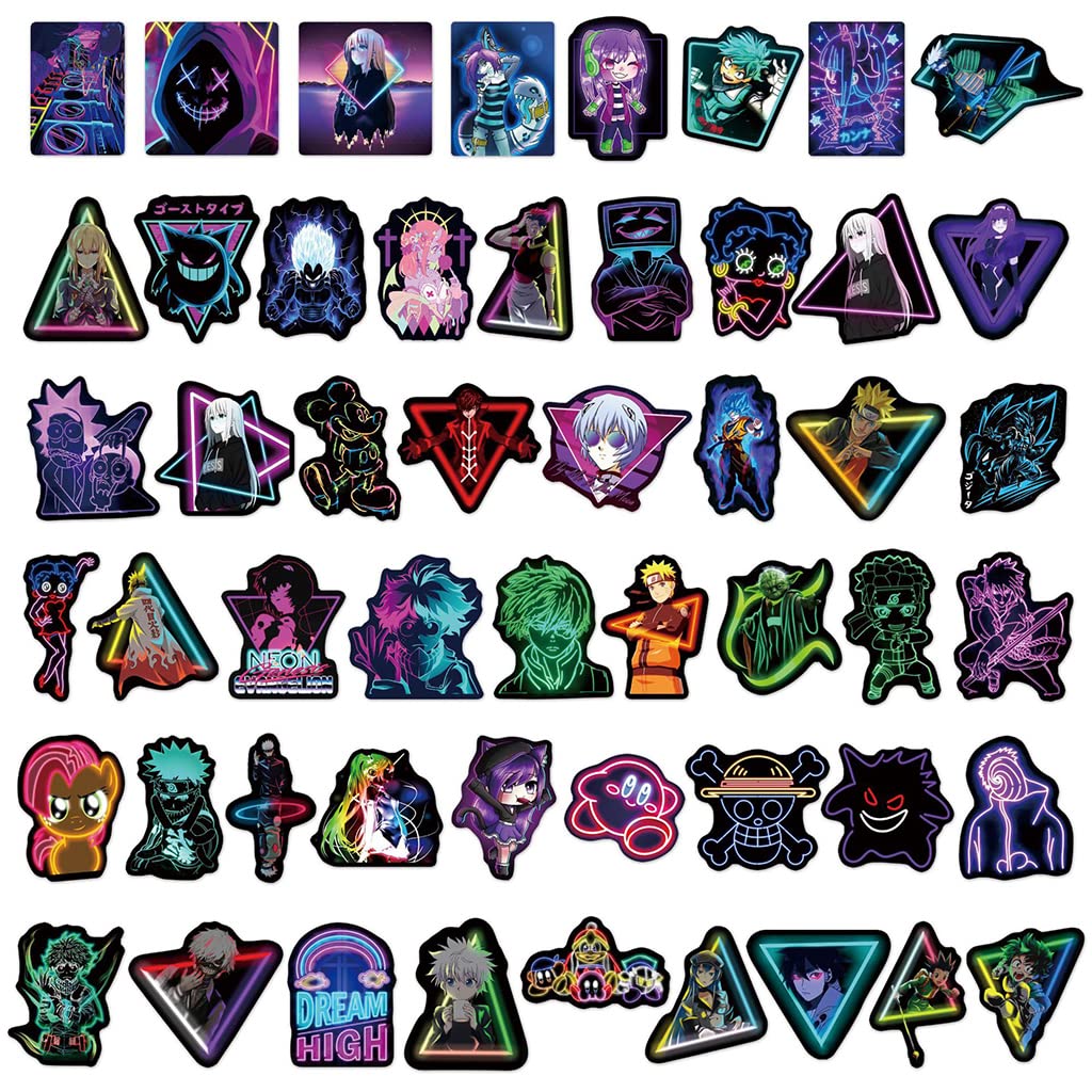 HASTHIP 50Pcs Anime Stickers Laptop Stickers, Mixed Neon Sign Stickers Aesthetic Water Bottle Stickers Cute Stickers Vinyl Stickers Wall Room Decoration, Gifts for Teen Girls