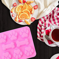 HASTHIP 3 Pieces Silicone Molds Puppy Dog Paw & Bone Shaped 2 in 1, 8-Cavity, Reusable Ice Candy Trays Chocolate Cookies Baking Pans