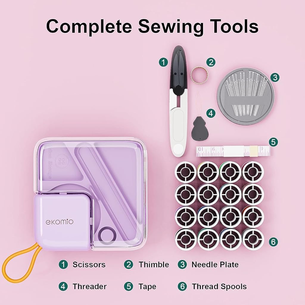 ELEPHANTBOAT Sewing Kit Portable, 21pcs Sewing Kit Box for Home Use Travel Use Portable Sewing Kit with Storage Case Stitching Kit with 16 Spools of Thread, Scissors, Thimble, Threader, Tape Measure