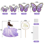 HASTHIP 56Pcs Set Butterfly Cake Decorations with Happy Birthday Cake Toppers for Girls Birthday, Party Decor Cute Cake Decoration Items (Purple)