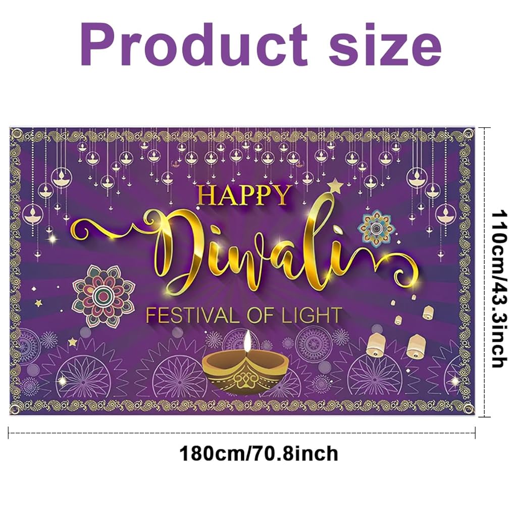 HASTHIP® Diwali Party Decorations, Happy Diwali Party Backdrop Lights Rangoli Lantern Photography Deepavali Banner Background for Home Indian Festival of Lights Party Decor Supplies, 70.8 x 43.3 in