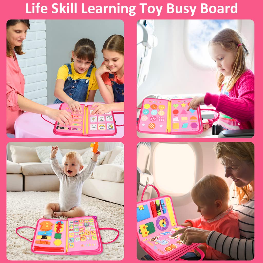PATPAT Busy Board for Toddlers 2-4 Montessori Toys for Toddlers Preschool Life Skill Learning Toy Quiet Busy Board, Life Skill Learning Travel Busy Board Toy for Girls, Chirdren Day Gift