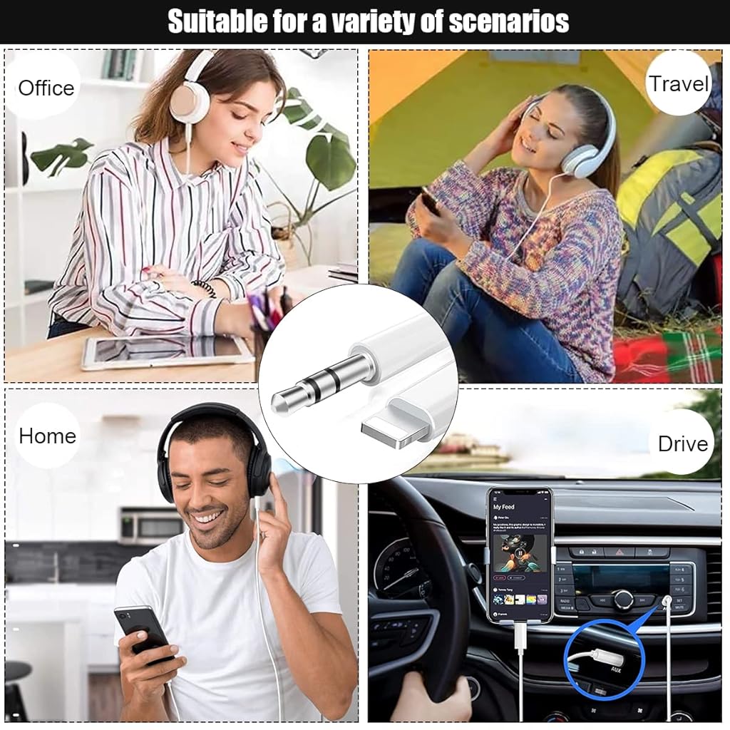 ZORBES Aux Cord for iPhone, 3.3FT Light-ning to 3.5 mm Headphone Jack Adapter Male Aux Stereo Audio Cable for Car Home Stereo, Speaker Compatible with iPhone 13/12/11/XS/XR/X/8/7/iPad/iPod, White