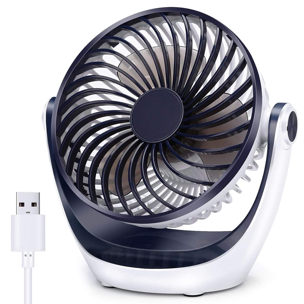 HASTHIP® USB Desk Fan, Portable Table Cooling Fan with 2 Speeds, Strong Airflow Ultra Quiet 6 inch Fan with 60cm USB Cable, 360°Rotatable Full Direction Cooling Fan for Home Office Outdoor Travel,Blue