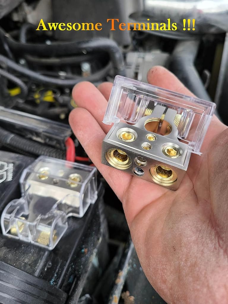 ZIBUYU Car Battery Terminal Connectors with Cover, 0/2/4/6/8 AWG Battery Terminals Heavy Duty Car Battery Terminal, Top Post Multiple Battery Terminal, with 2 Shims, 2 Protector Cover