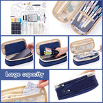 HASTHIP® Large Capacity Pencil Case, Durable Storage Multiple Compartment Double Zipper Portable Capacity Pencil Pouch for College Student Teen, 22x11cm (Navy Blue)