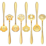 HASTHIP 8 Pieces Flower Spoon Coffee Teaspoon Set, 410 Stainless Steel Tableware, Reusable Sugar Spoon Tea Spoon Stir Bar Spoon Stirring Spoon, 8 Different Patterns (Golden)