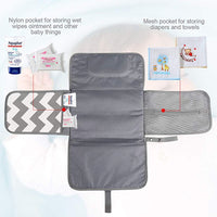 SNOWIE SOFT Baby Changing Mat, Waterproof Changing Pad with Head Cushion & Organizer Pockets, Diaper Changing Station, Foldable Baby Massage Mat for Home Travel Outside (Grey)