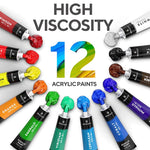 HASTHIP Acrylic Paint Set, 12 Vibrant Colors 12ml/per for Painting Beginners, Oil Painting, Watercolor Paint Set Art Color Paint for Kids Adults