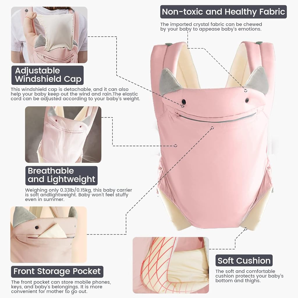 SNOWIE SOFT Baby Carrier Bag for 0 to 3 Year Baby Adjustable Kangaroo Bag for 0 to 2 Year Baby with Pocket, Baby Bags for Mothers Carry Soft & Breathable Baby Carrier for New Born, Baby Products Pink