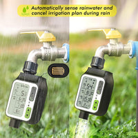 HASTHIP Drip Irrigation Timer for Garden Farm, Irrigation Water Timer with Rainy Sensor + Multi Programs Automatic Watering System, Waterproof Digital Irrigation Timer System for Lawns