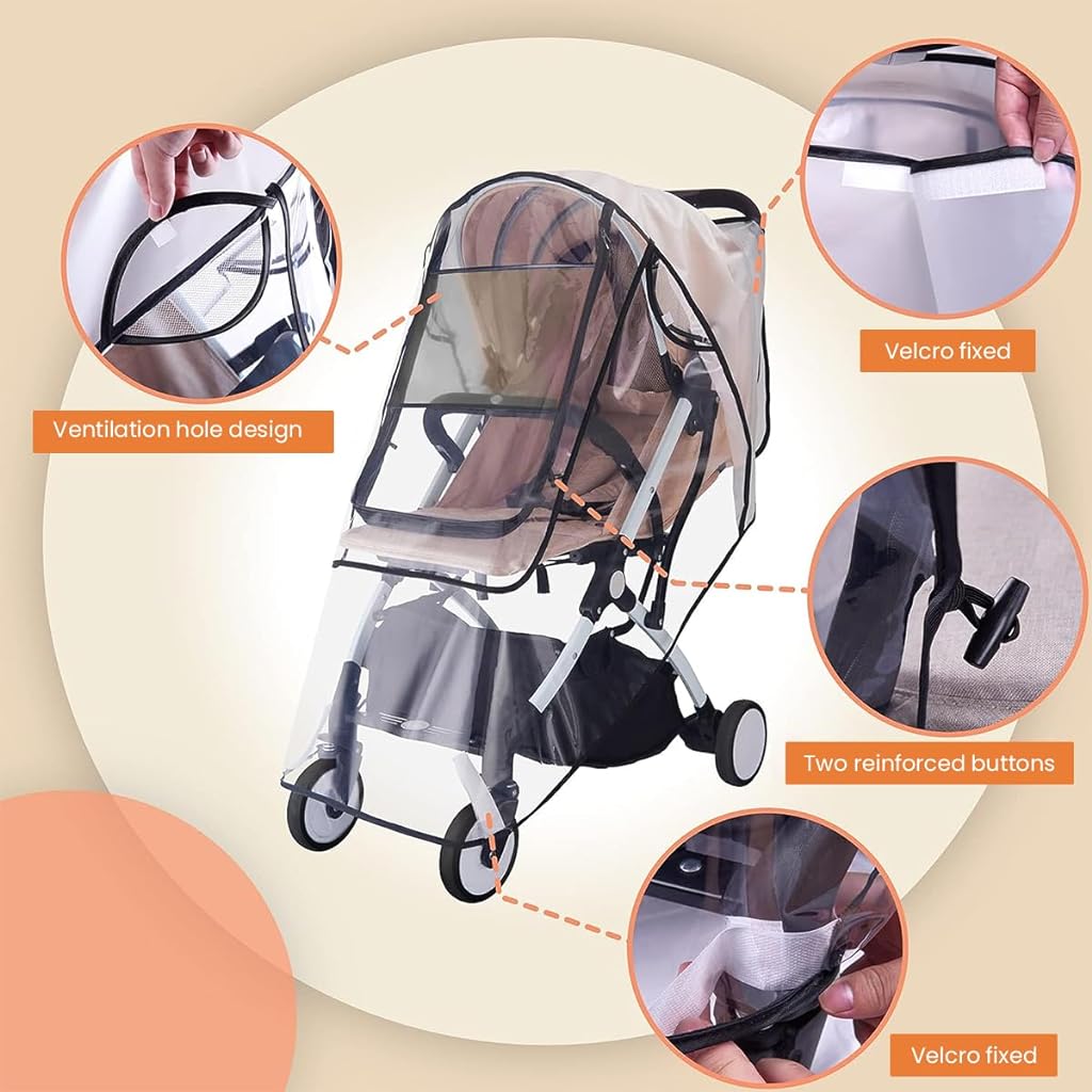 SNOWIE SOFT® Baby Stroller Rain Cover Universal Waterproof Windproof Rainproof Stroller Cover for Winter with Open Window, Baby Stroller Cover Protect from Sun Dust Snow, EVA Stroller Accessories