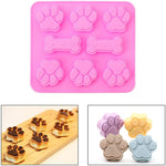 HASTHIP 3 Pieces Silicone Molds Puppy Dog Paw & Bone Shaped 2 in 1, 8-Cavity, Reusable Ice Candy Trays Chocolate Cookies Baking Pans