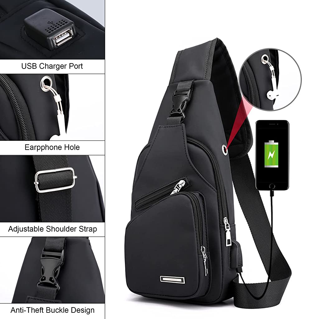 GUSTAVE Cross Body Bag for Men and Boys with Cable Vent, Durable Shoulder Bag with Adjustable Strap One Side Bag for Commuting Travel Outdoor Activities Cycling